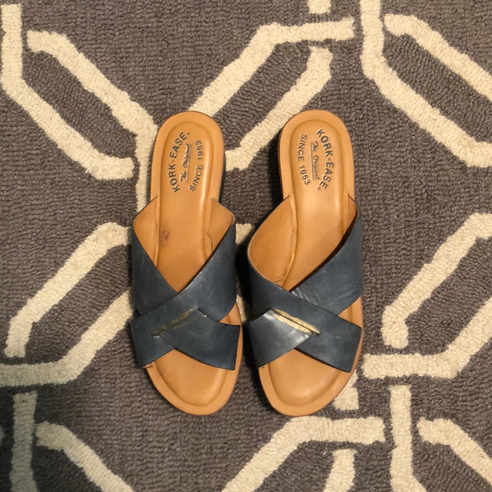 Kork-ease blue wedge sandals